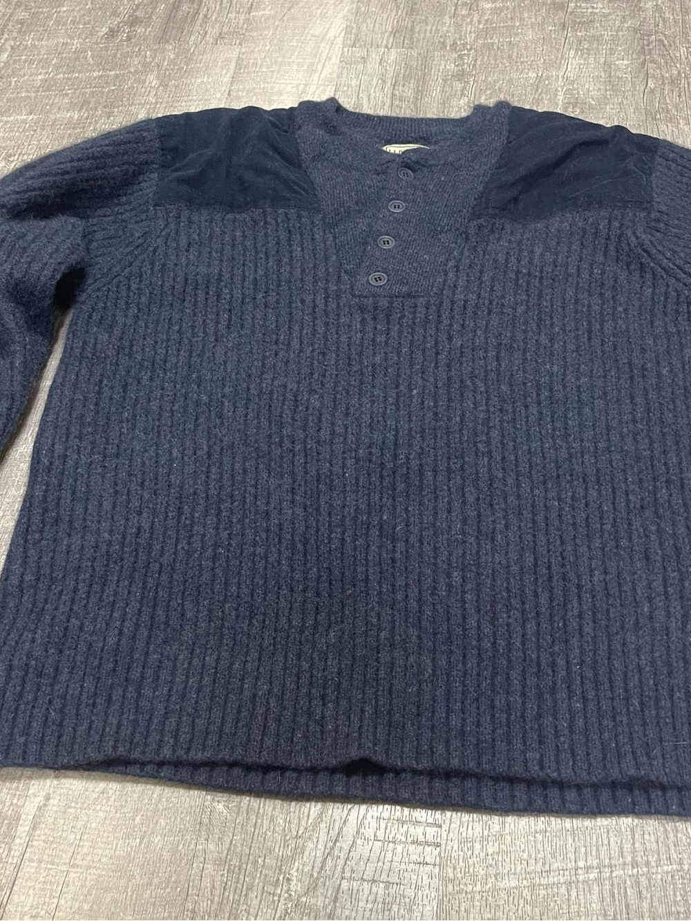 L.L. Bean Navy Ribbed Henley Pullover